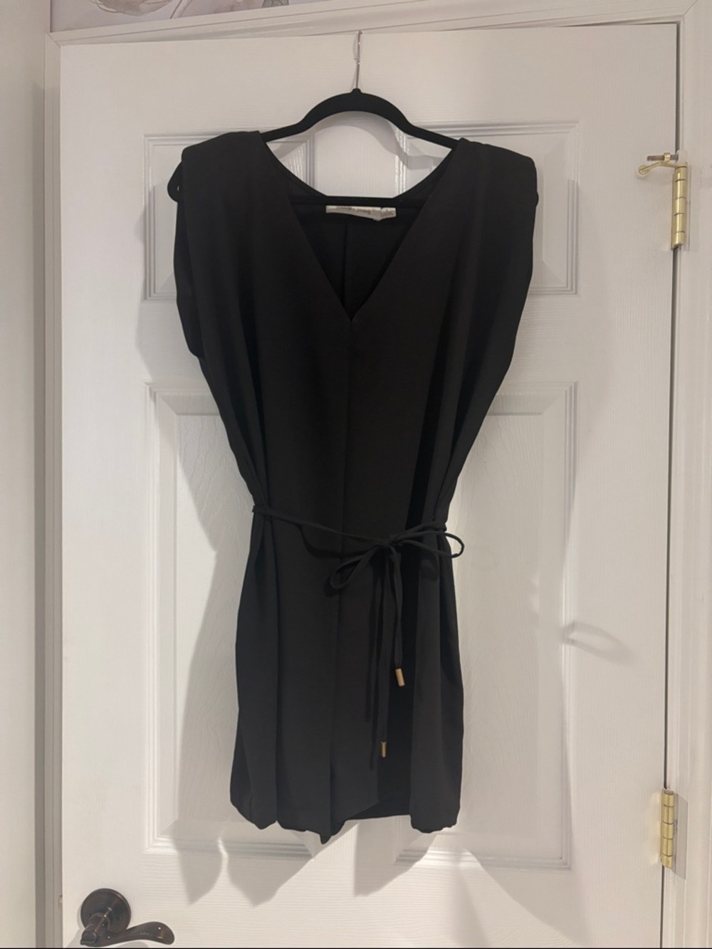 bishop + young Black V-Neck Belted Short Jumpsuit